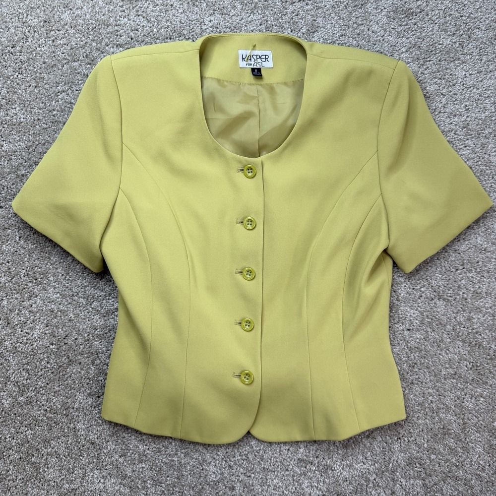 Kasper For A.S.L. Blouse Womens 8 Yellow Round Neck Short Sleeve Lined Top